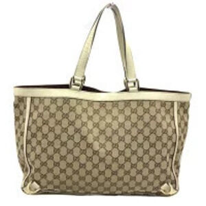 Gucci Abbey GG Tote Shoulder Beige Bag Canvas